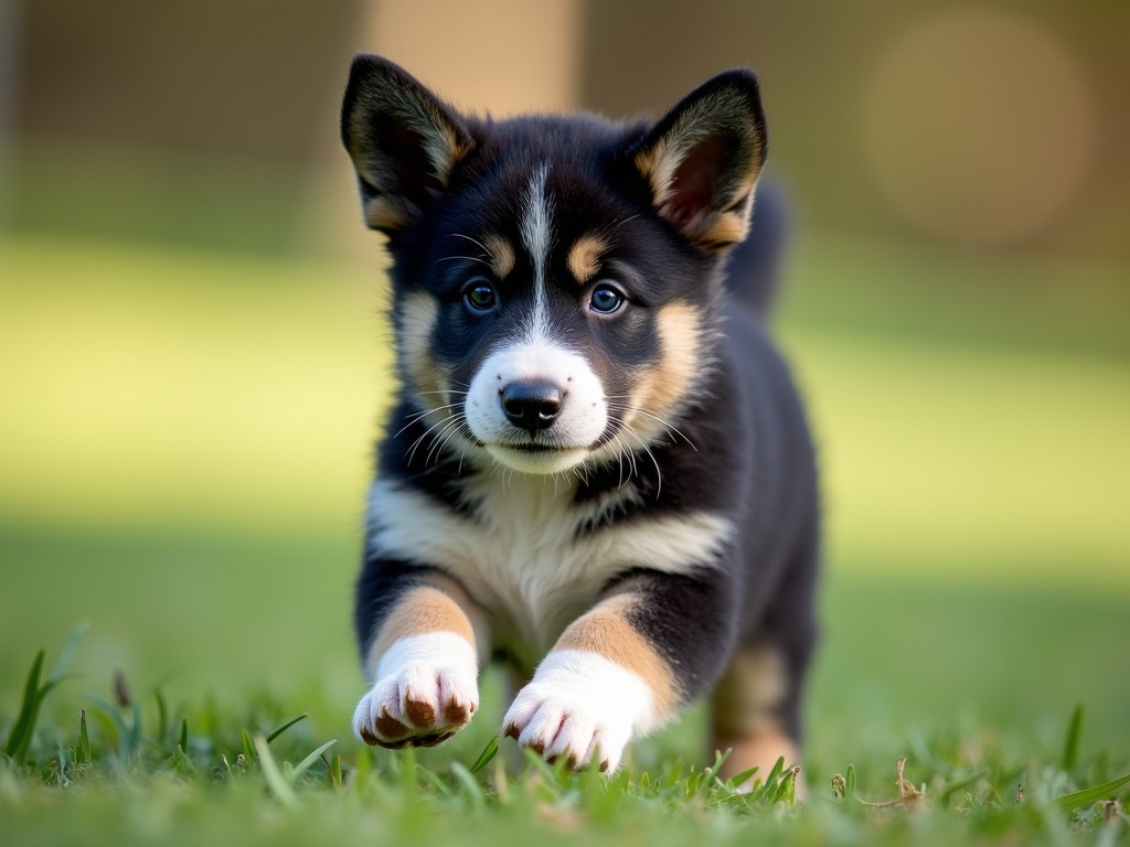 german shepherd panda puppy running