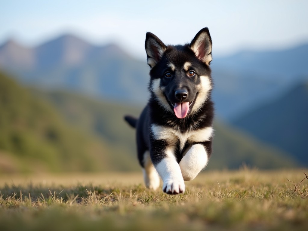 panda german shepherd puppy running