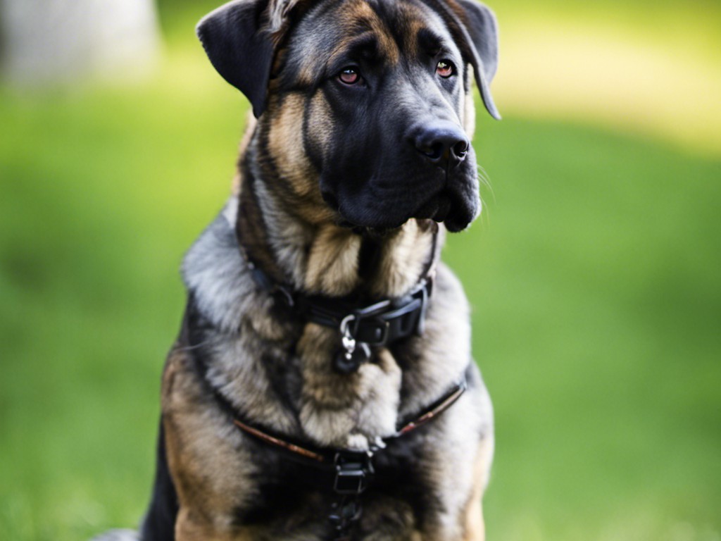 Cane Corso German Shepherd Mix sitting on the grass