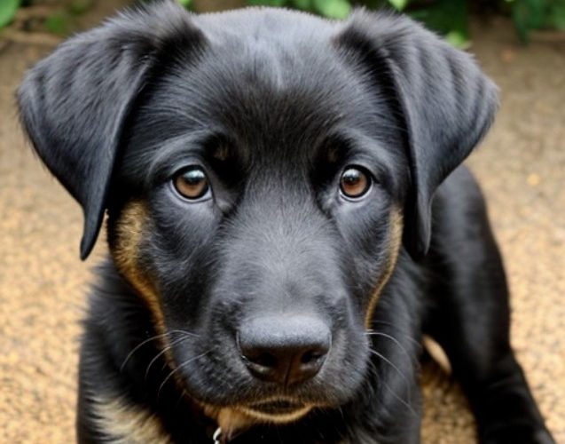 smart black german shepherd lab mix outside