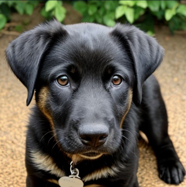 smart black german shepherd lab mix outside