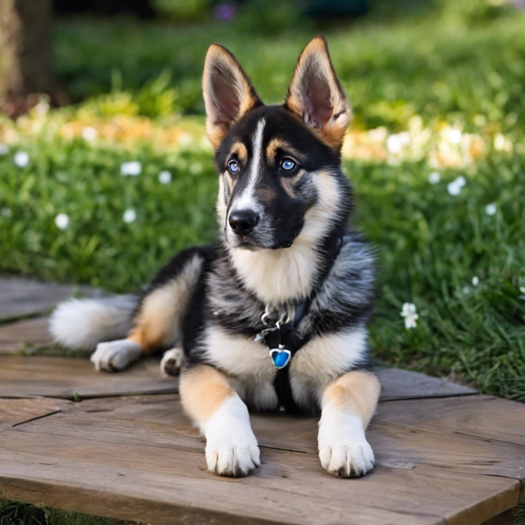 beautiful german shepherd husky mix lying down
