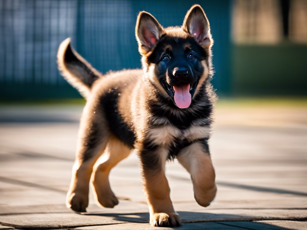 happy silver sable german shepherd puppies outside