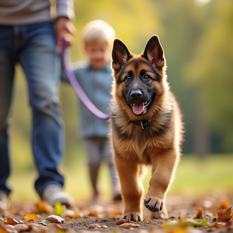 german shepherd puppy on a leash