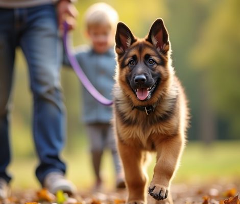 german shepherd puppy on a leash